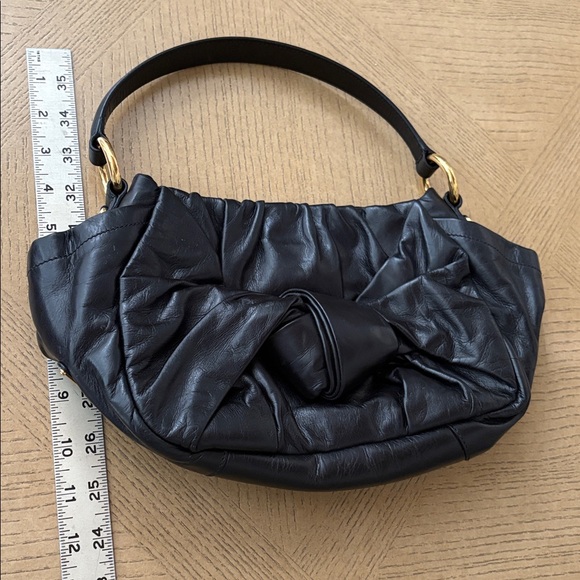Prada Black Pleated Leather Bow Shoulder Bag - Picture 7 of 9